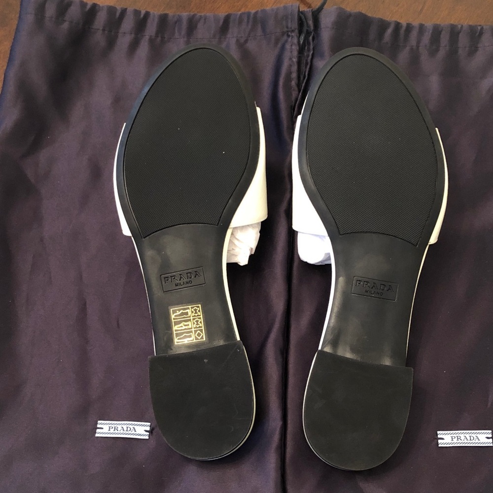 Prada Gold Logo Cream Sandals. New. - Picture 2 of 9